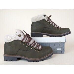 Sun Stone Glenn Winter Boots Mens 7.5M Olive Faux Fur Trimmed Lace Up Shoes NWB